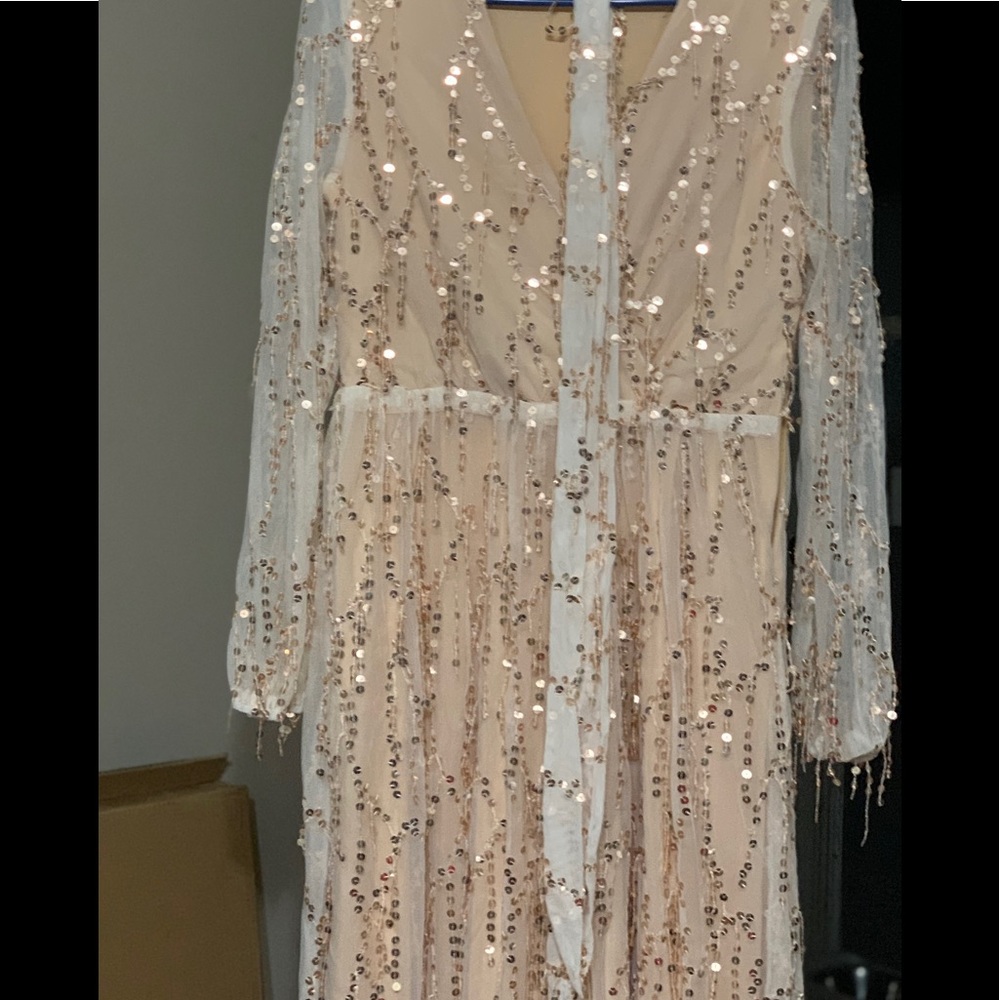 Beautiful Champagne sequence long sleeve dress for any occasion